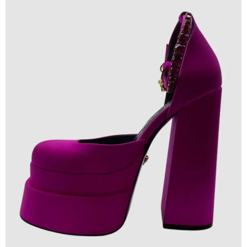 Versace Women's Pink Medusa Ankle Strap Platform Pump Heels Shoes Size 35.5 - Picture 5 of 12